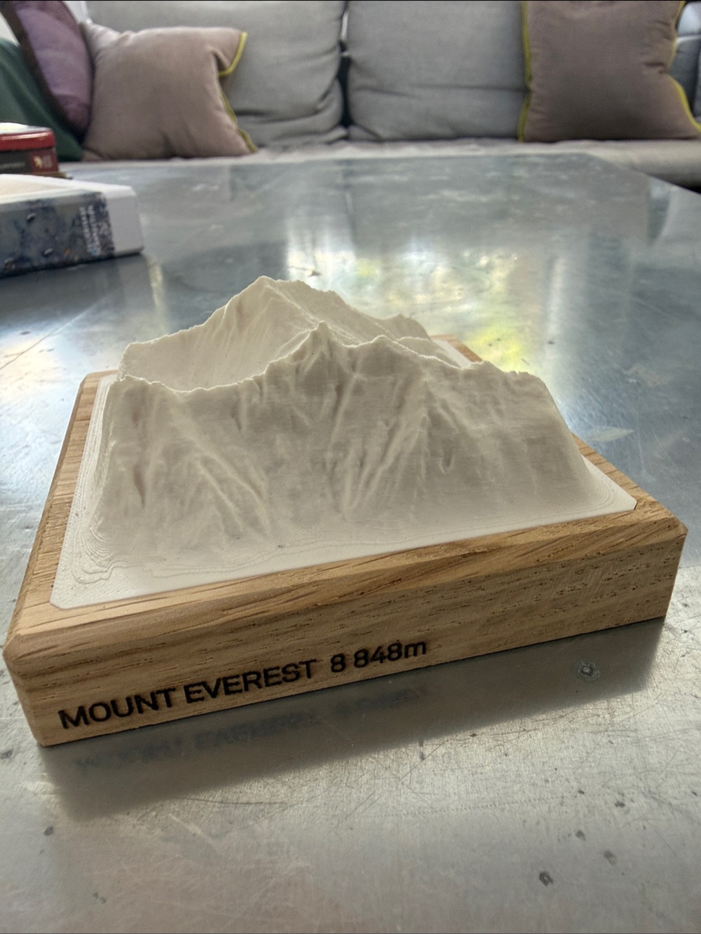 New Mount Everest 3D White Mountain Sculpture on Wooden Base